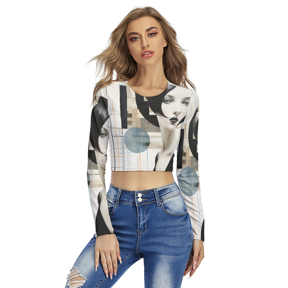 All-Over Print Women's Round Neck Crop Top T-Shirt