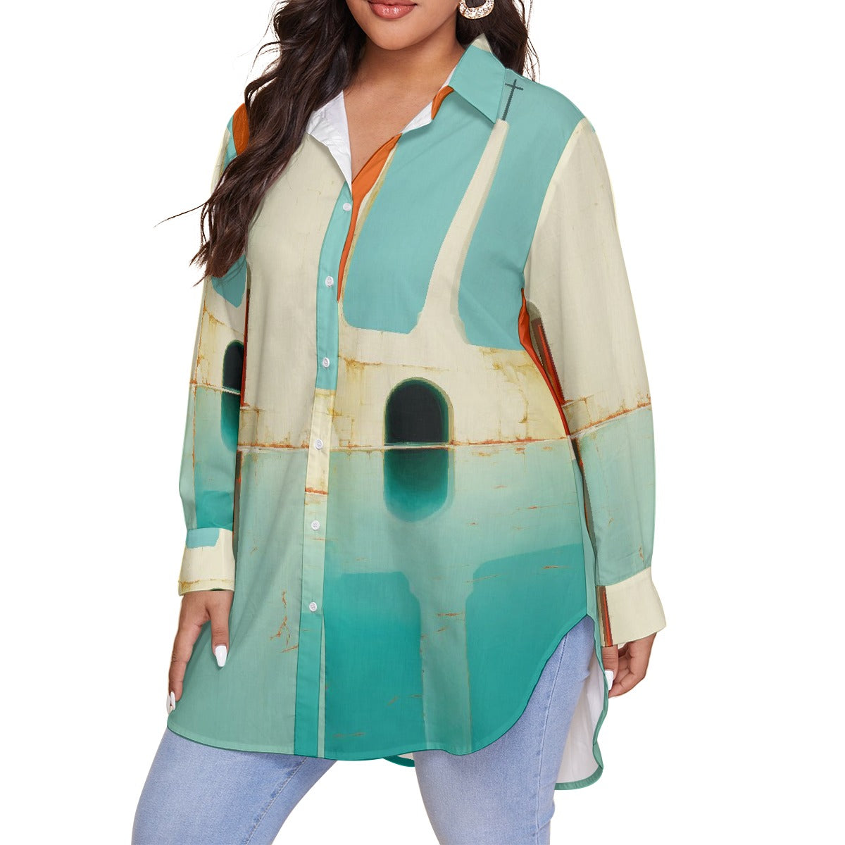 All-Over Print Women's Shirt With Long Sleeve(Plus Size)