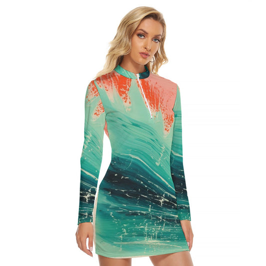 All-Over Print Women's Zip Front Tight Dress