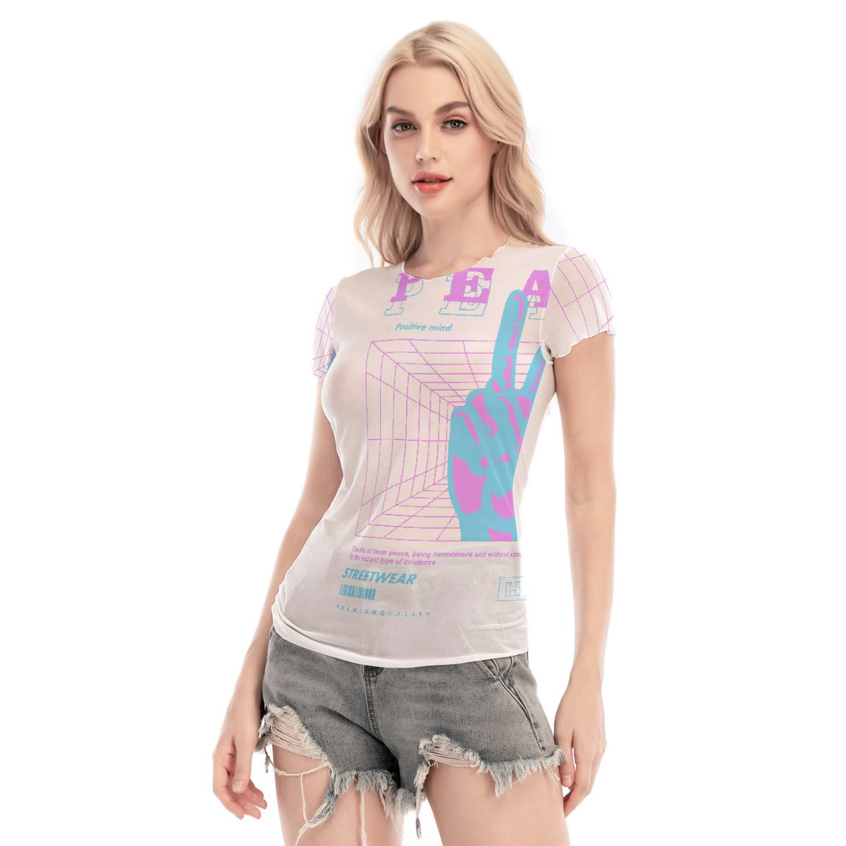 All-Over Print Women's Short Sleeve Mesh Blouse