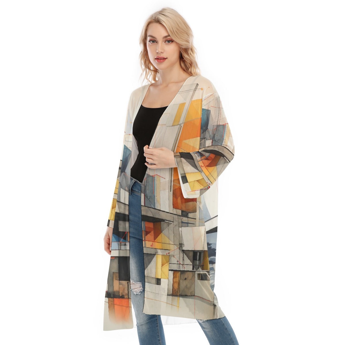 All- Over Print Women's Long Sleeve Mesh Cardigan