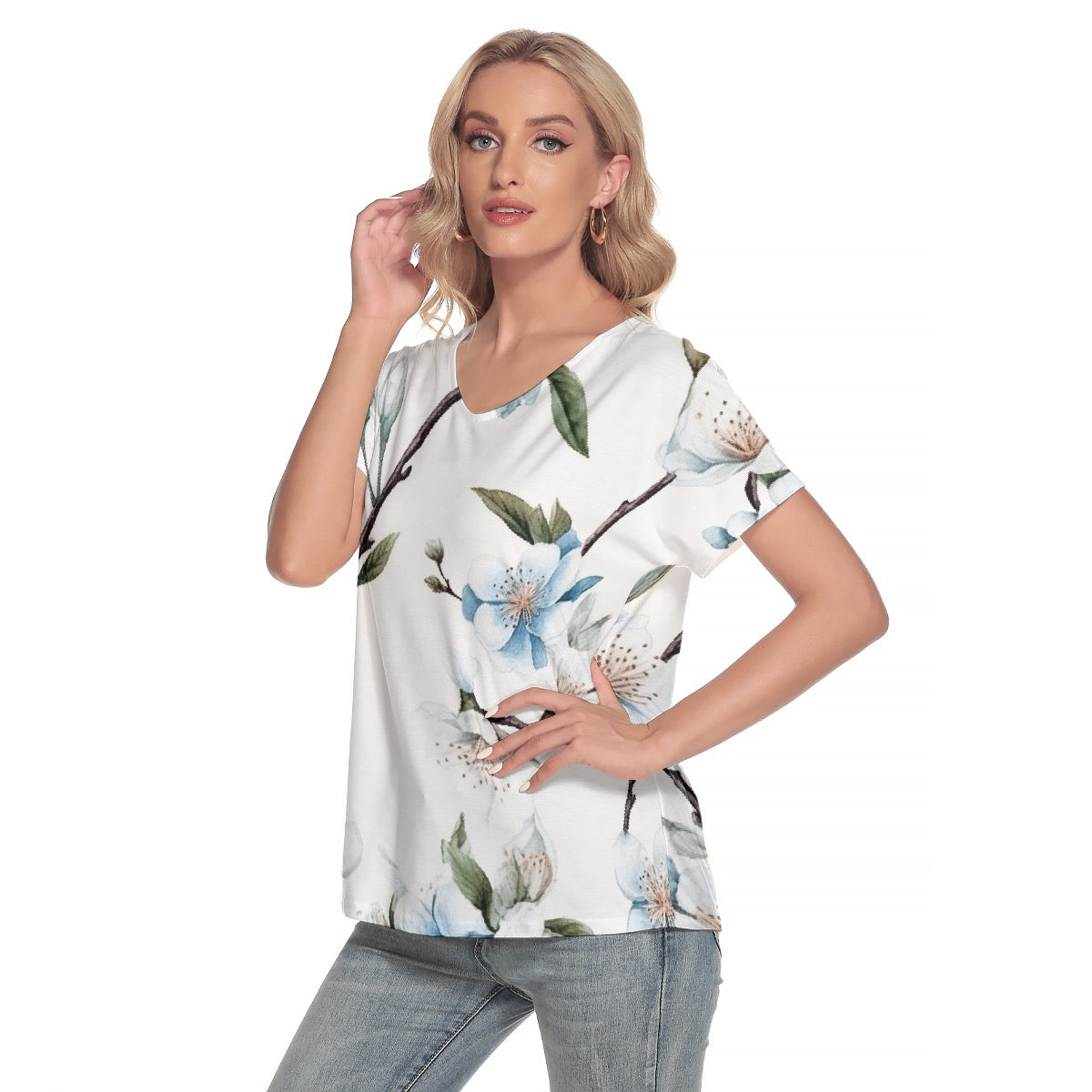 All-Over Print Women's Loose V-neck Short Sleeve T-shirt