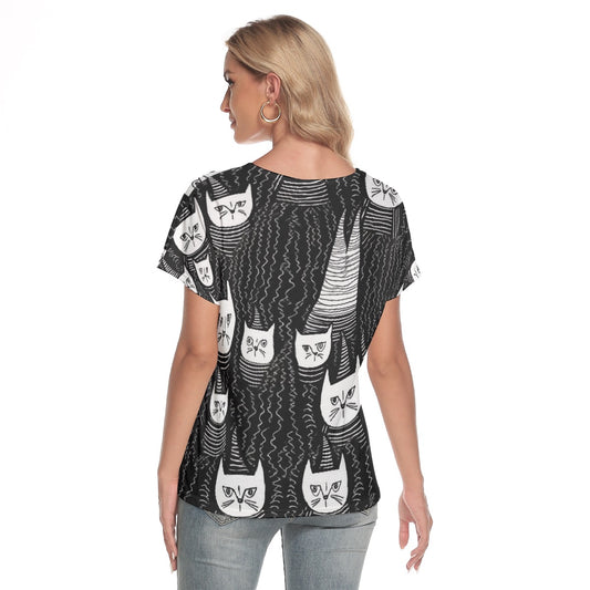 All-Over Print Women's Loose V-neck Short Sleeve T-shirt