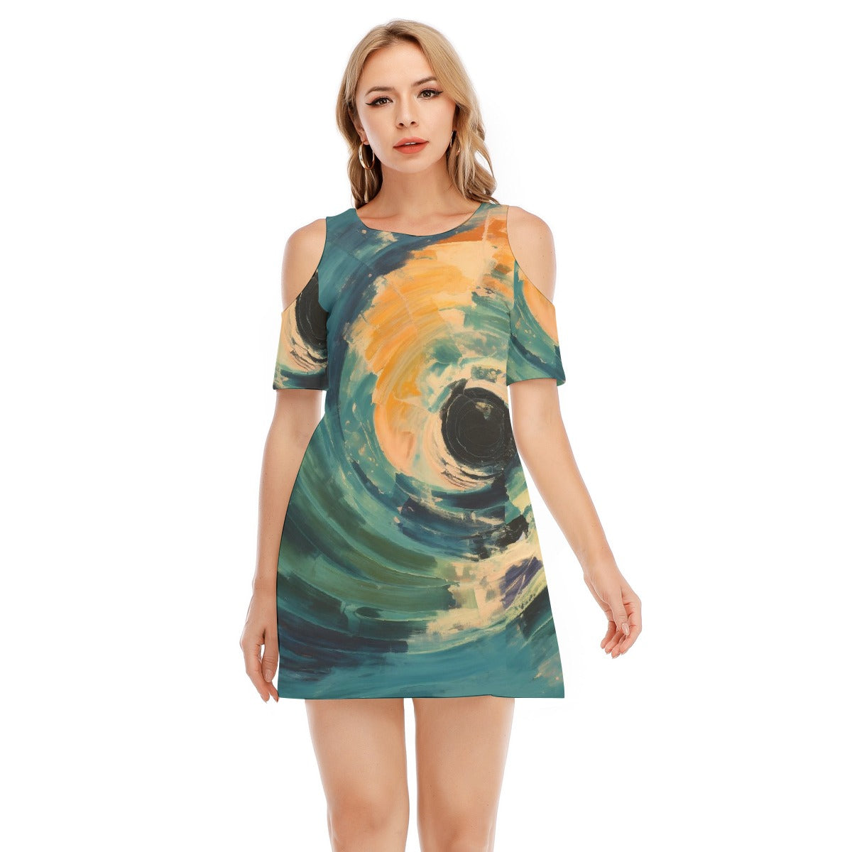 All-Over Print Women's Cold Shoulder Dress | 190GSM Cotton