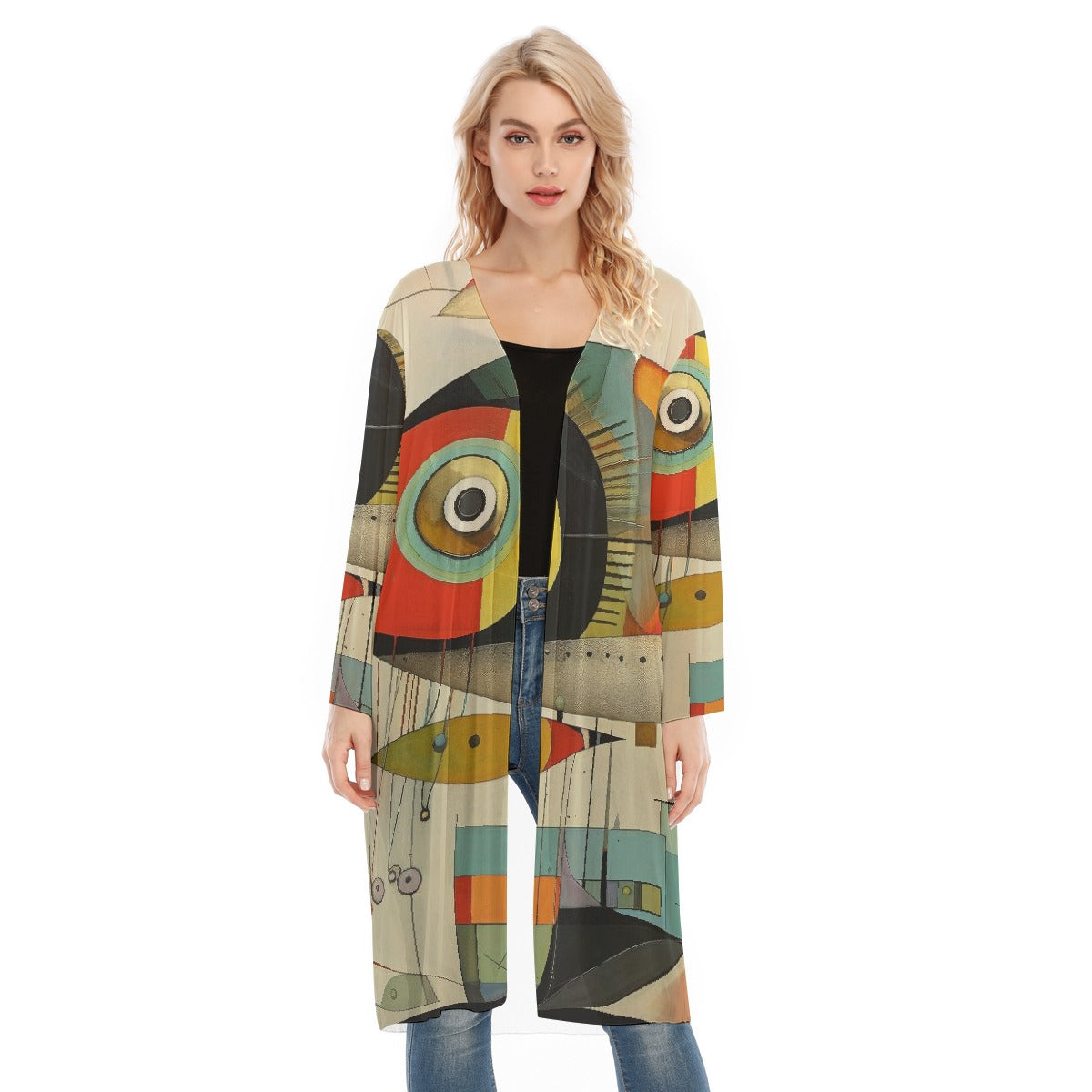 All- Over Print Women's Long Sleeve Mesh Cardigan