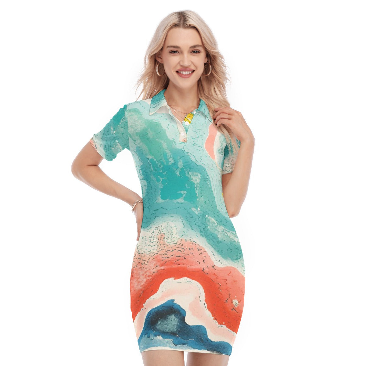 All-Over Print Women's Polo Collar Dress