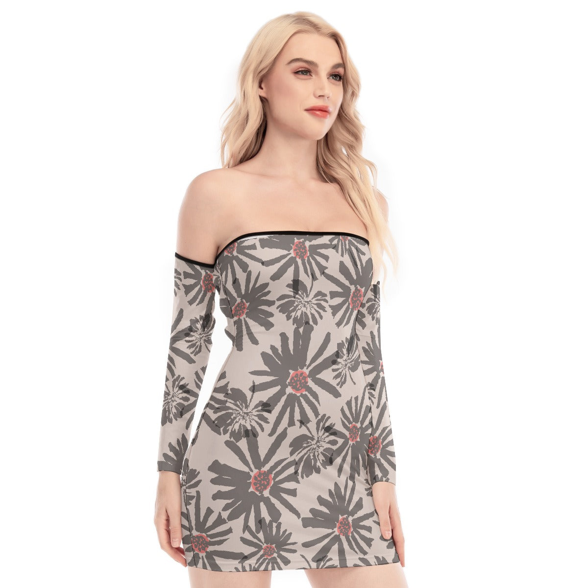 All-Over Print Women's Off-shoulder Back Lace-up Dress