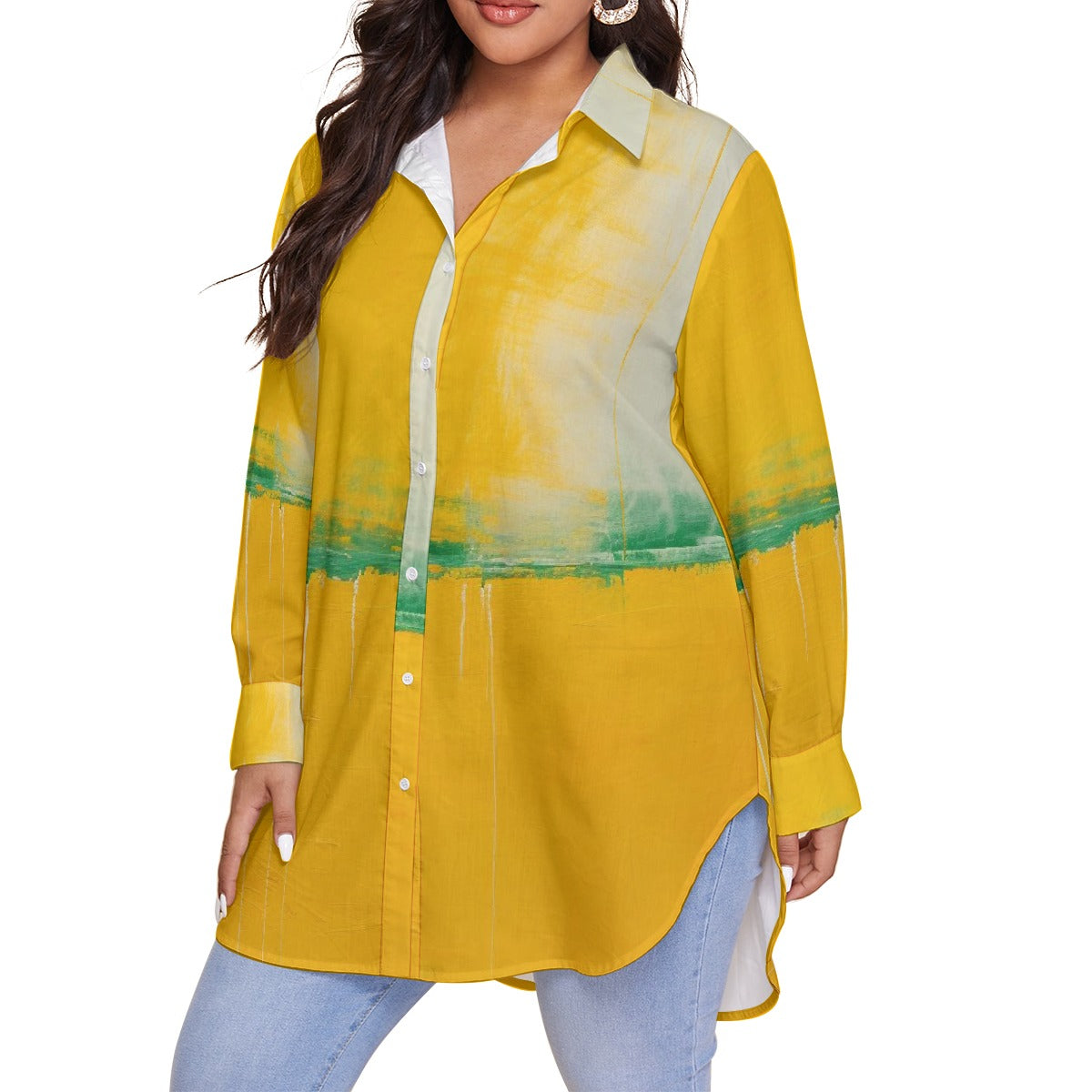 All-Over Print Women's Shirt With Long Sleeve(Plus Size)