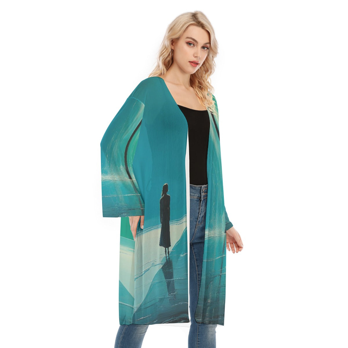 All- Over Print Women's Long Sleeve Mesh Cardigan