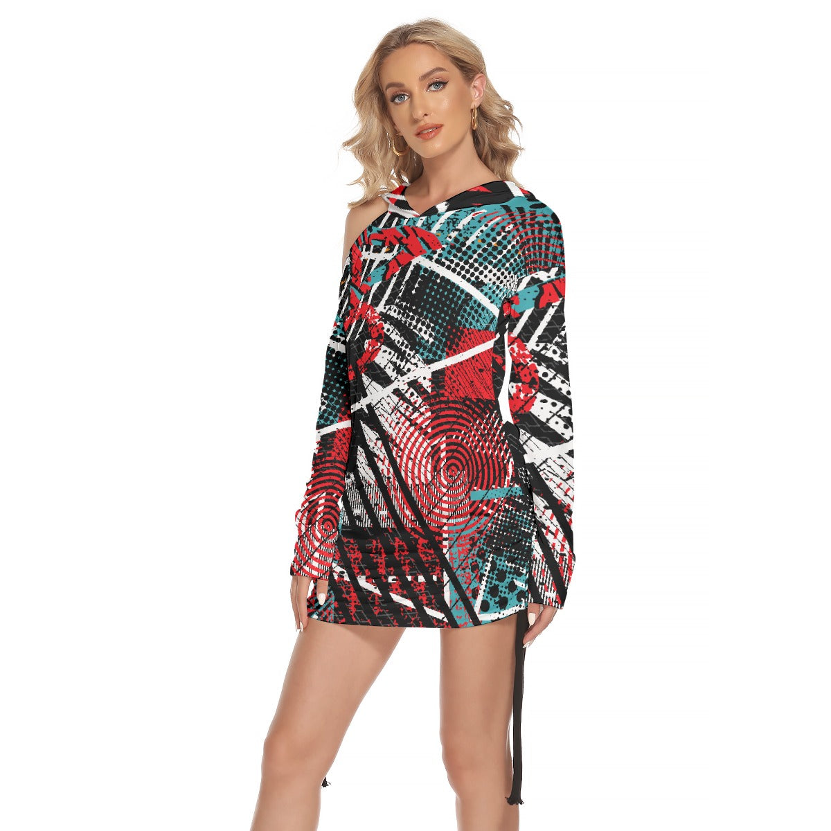 All-Over Print Women's One-shoulder Dress With Waist Shirring