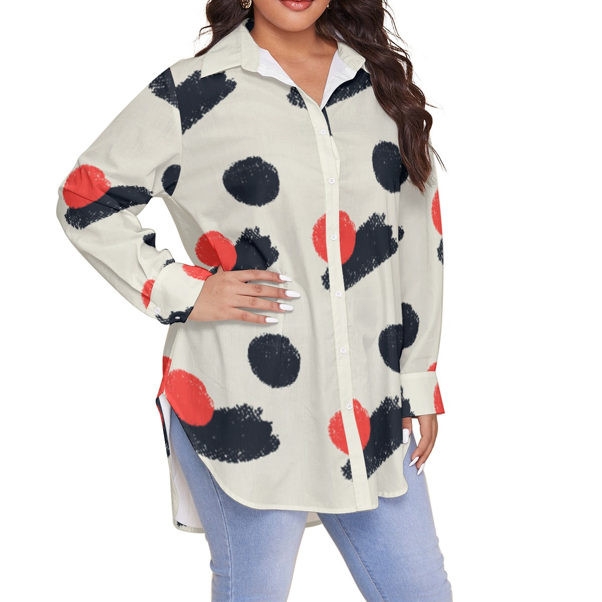 All-Over Print Women's Shirt With Long Sleeve(Plus Size)