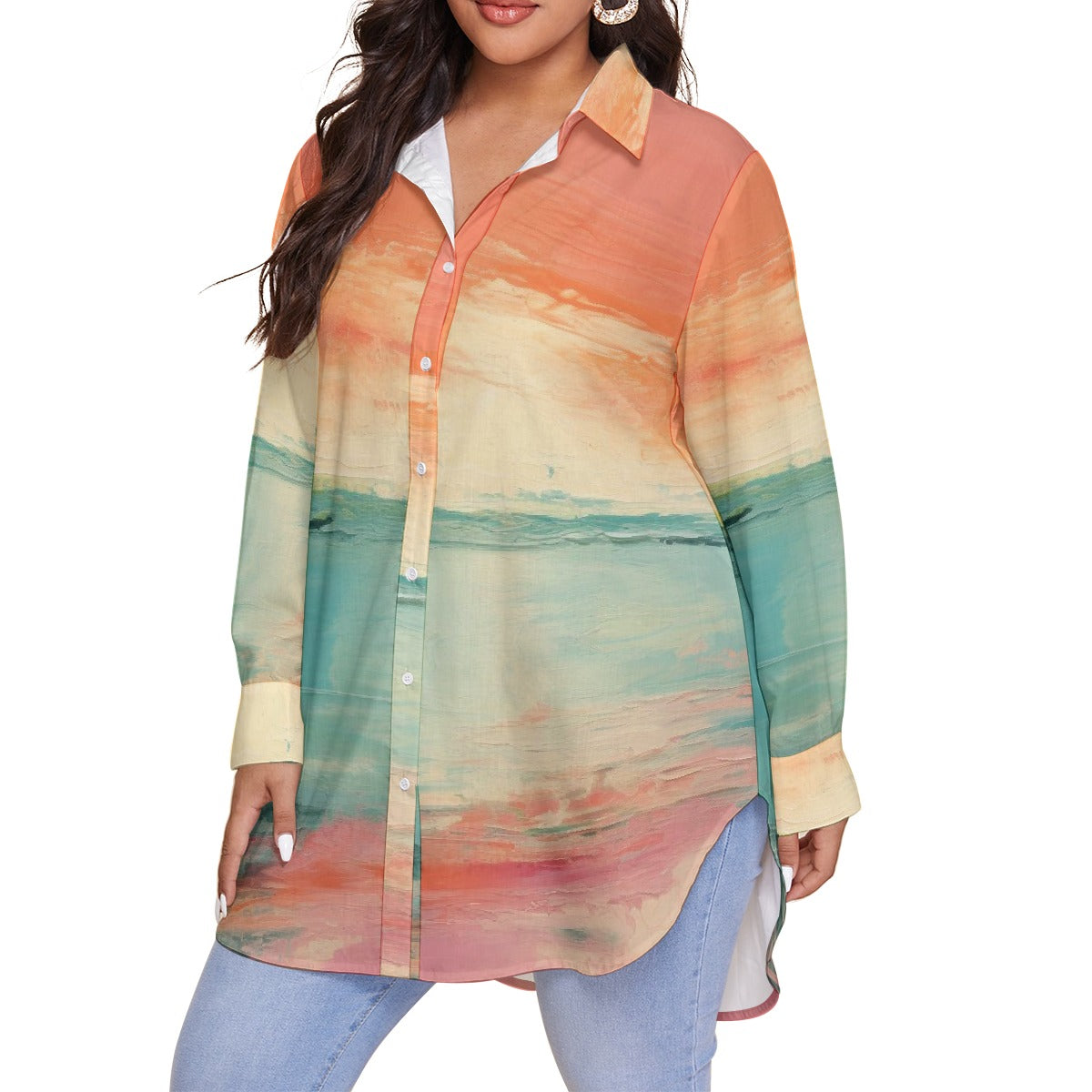 All-Over Print Women's Shirt With Long Sleeve(Plus Size)