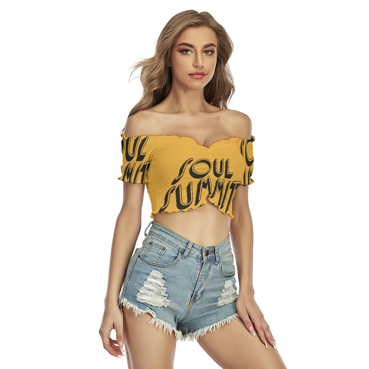 All-Over Print Women's One-shoulder Off-the-navel Short Sleeve T-shirt