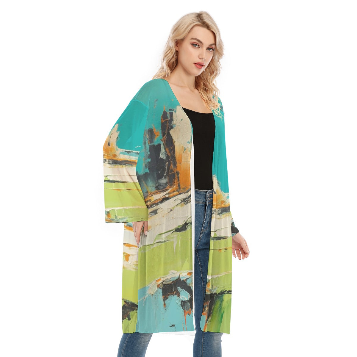 All- Over Print Women's Long Sleeve Mesh Cardigan