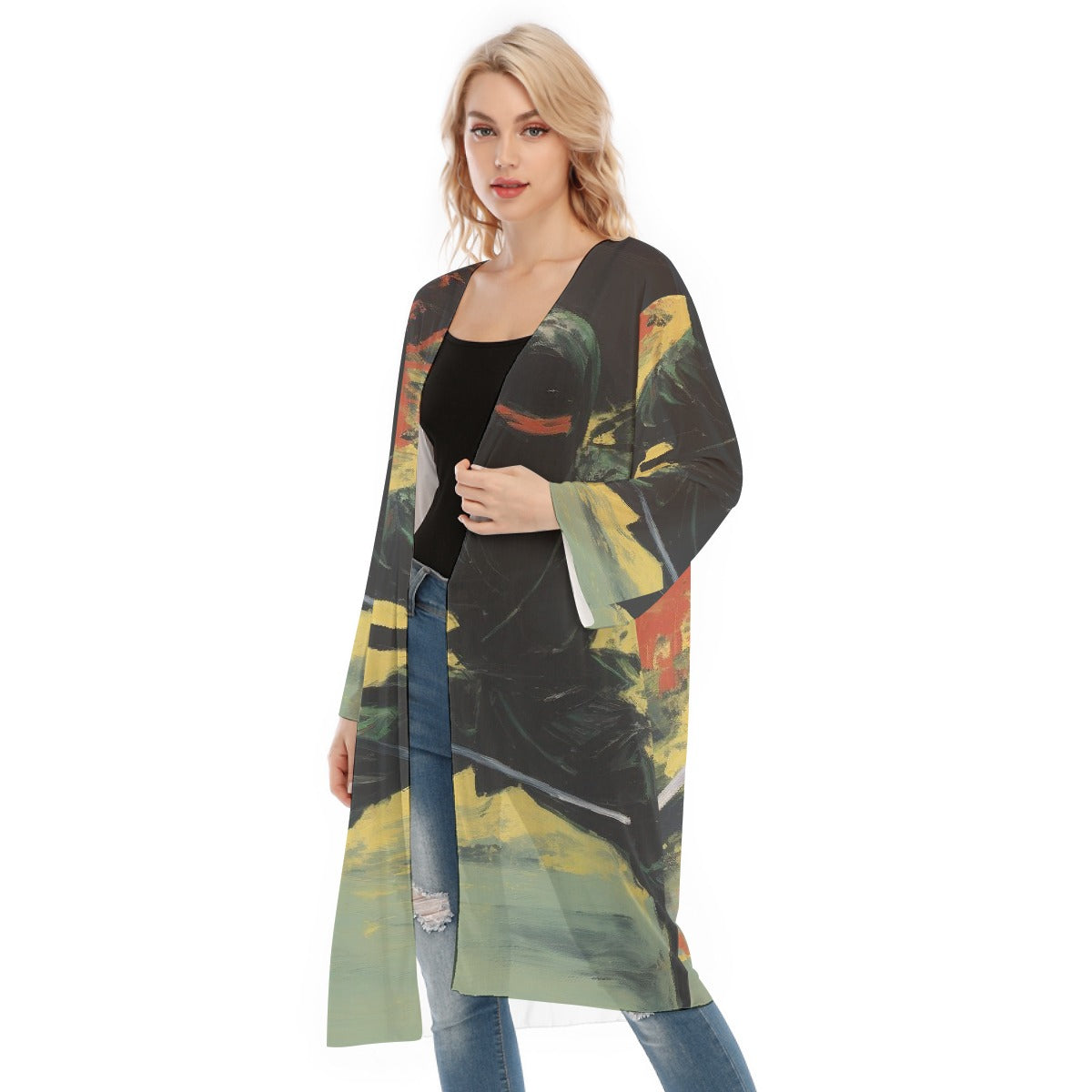 All- Over Print Women's Long Sleeve Mesh Cardigan