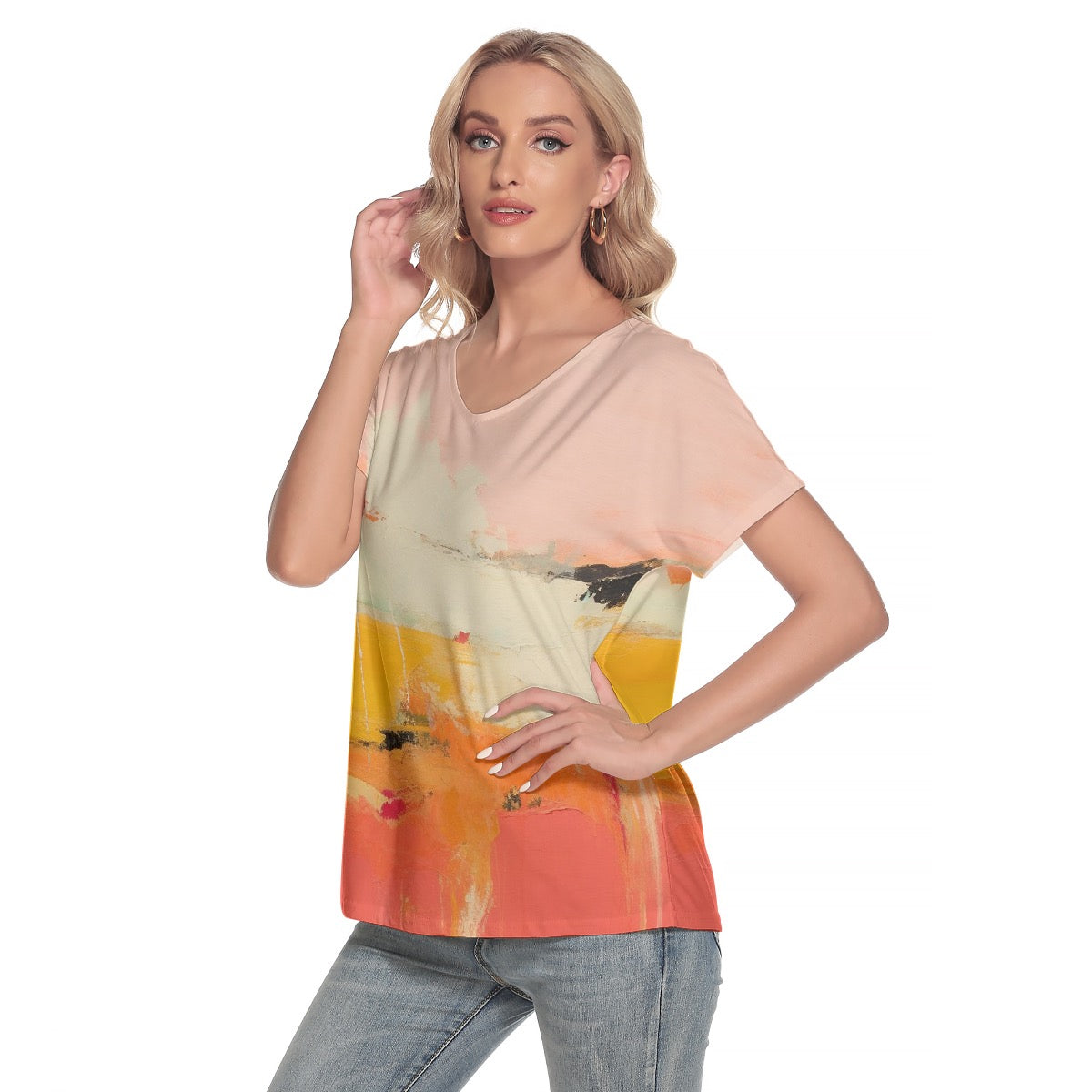 All-Over Print Women's Loose V-neck Short Sleeve T-shirt