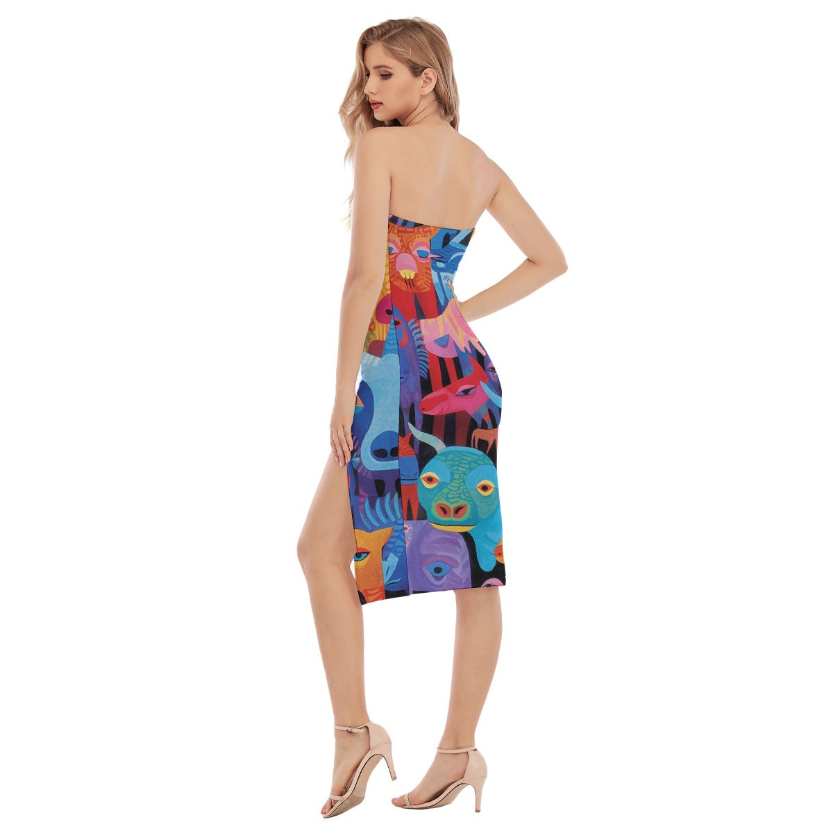 All-Over Print Women's Side Split Tube Top Dress