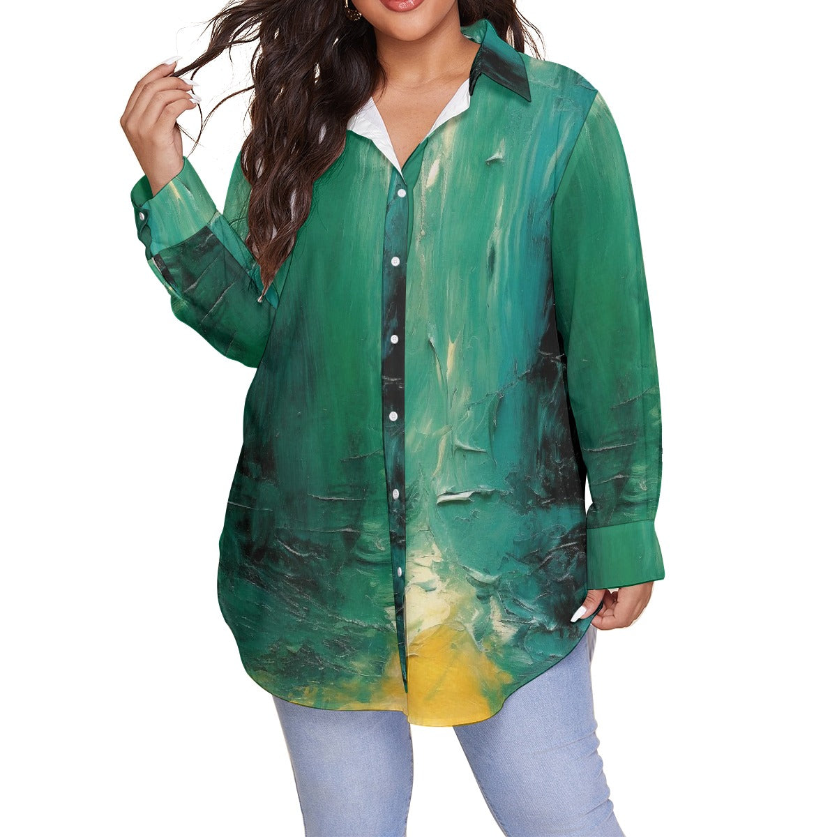 All-Over Print Women's Shirt With Long Sleeve(Plus Size)