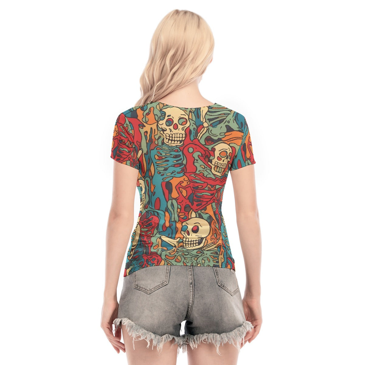 All-Over Print Women's Short Sleeve Mesh Blouse