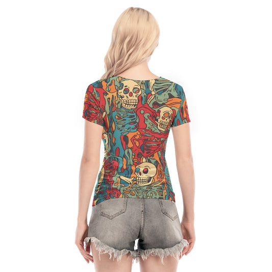 All-Over Print Women's Short Sleeve Mesh Blouse