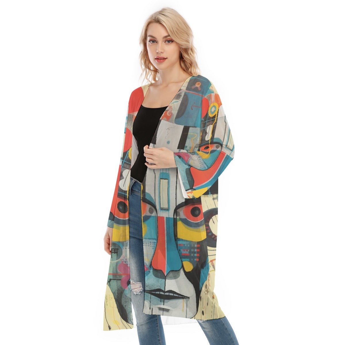 All- Over Print Women's Long Sleeve Mesh Cardigan