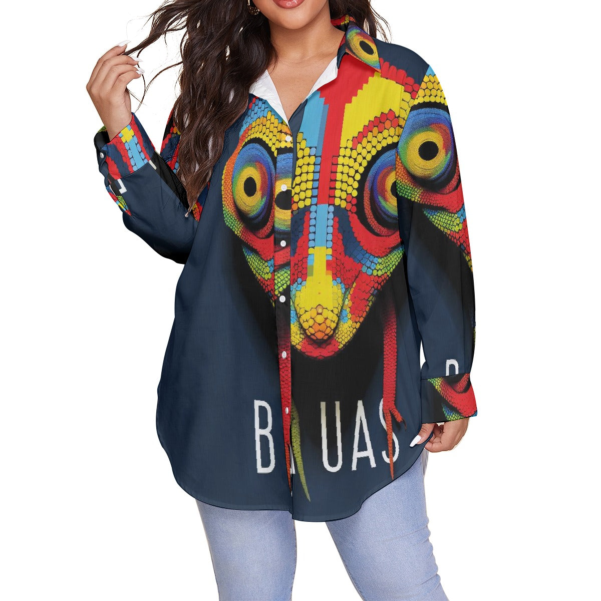 All-Over Print Women's Shirt With Long Sleeve(Plus Size)