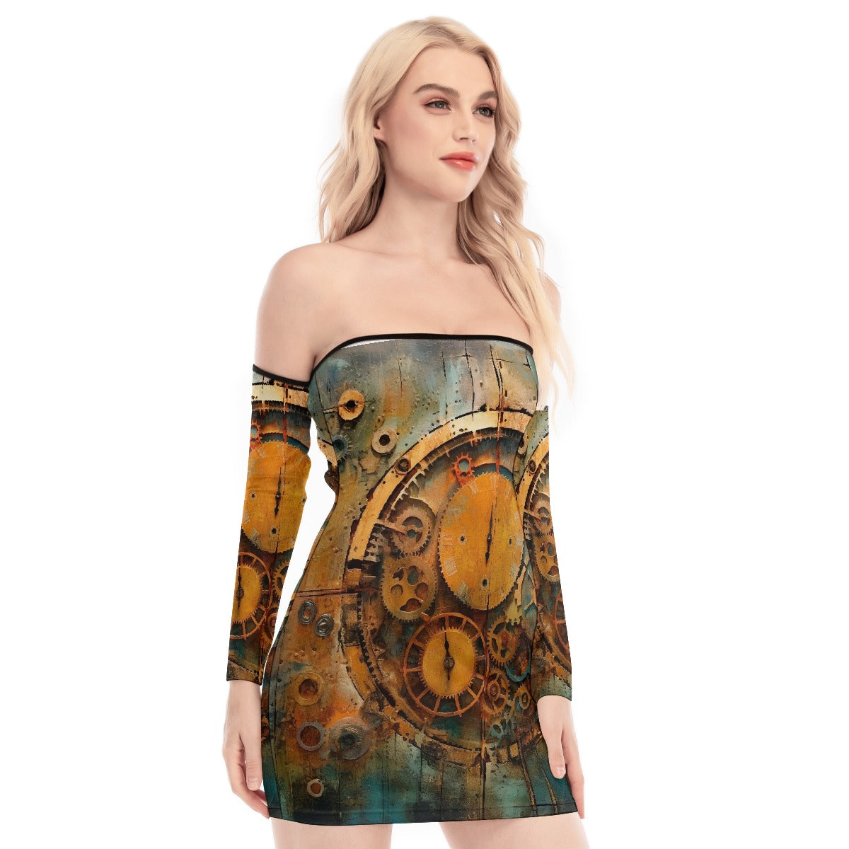 All-Over Print Women's Off-shoulder Back Lace-up Dress