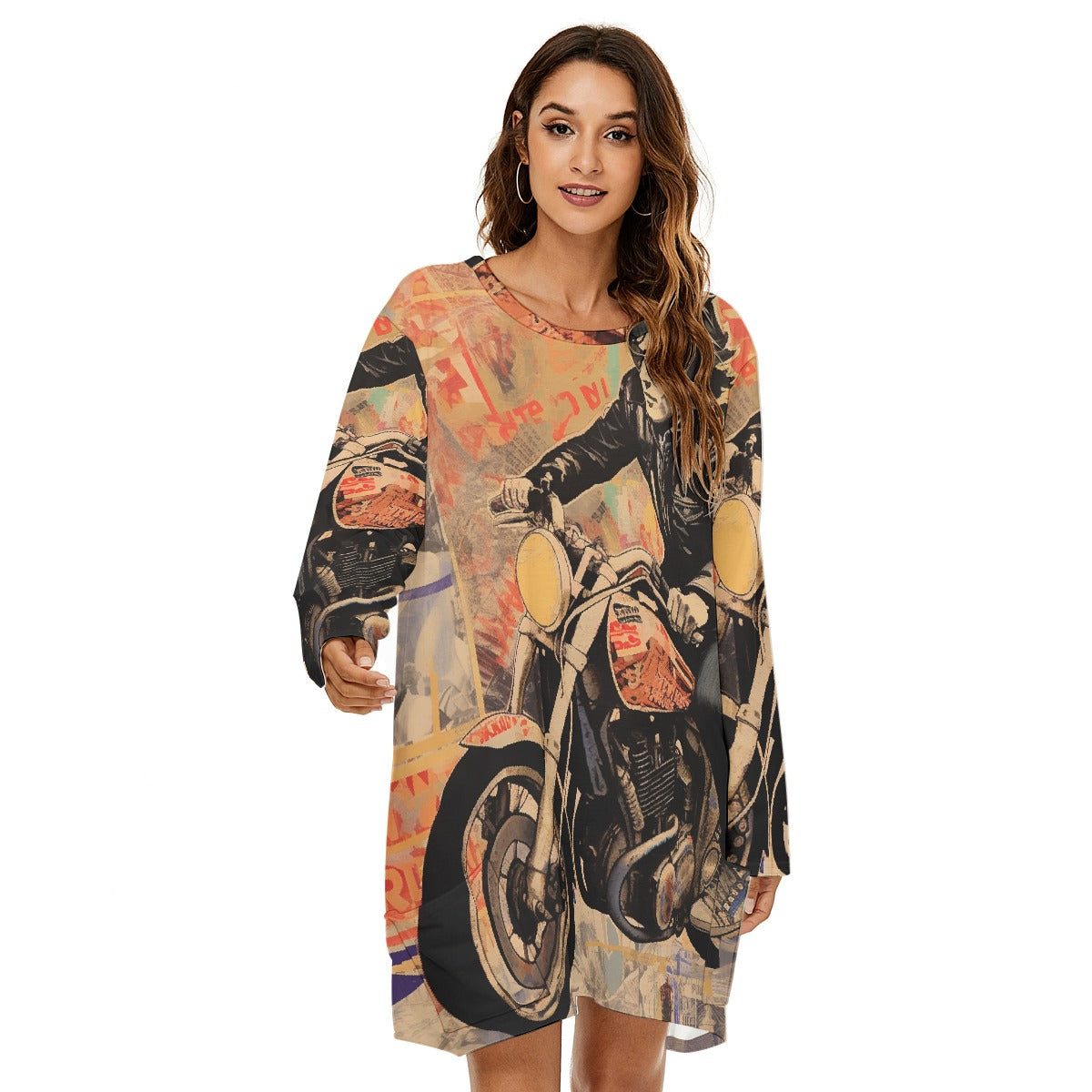 All-Over Print  Women's Loose Crew Neck Dress