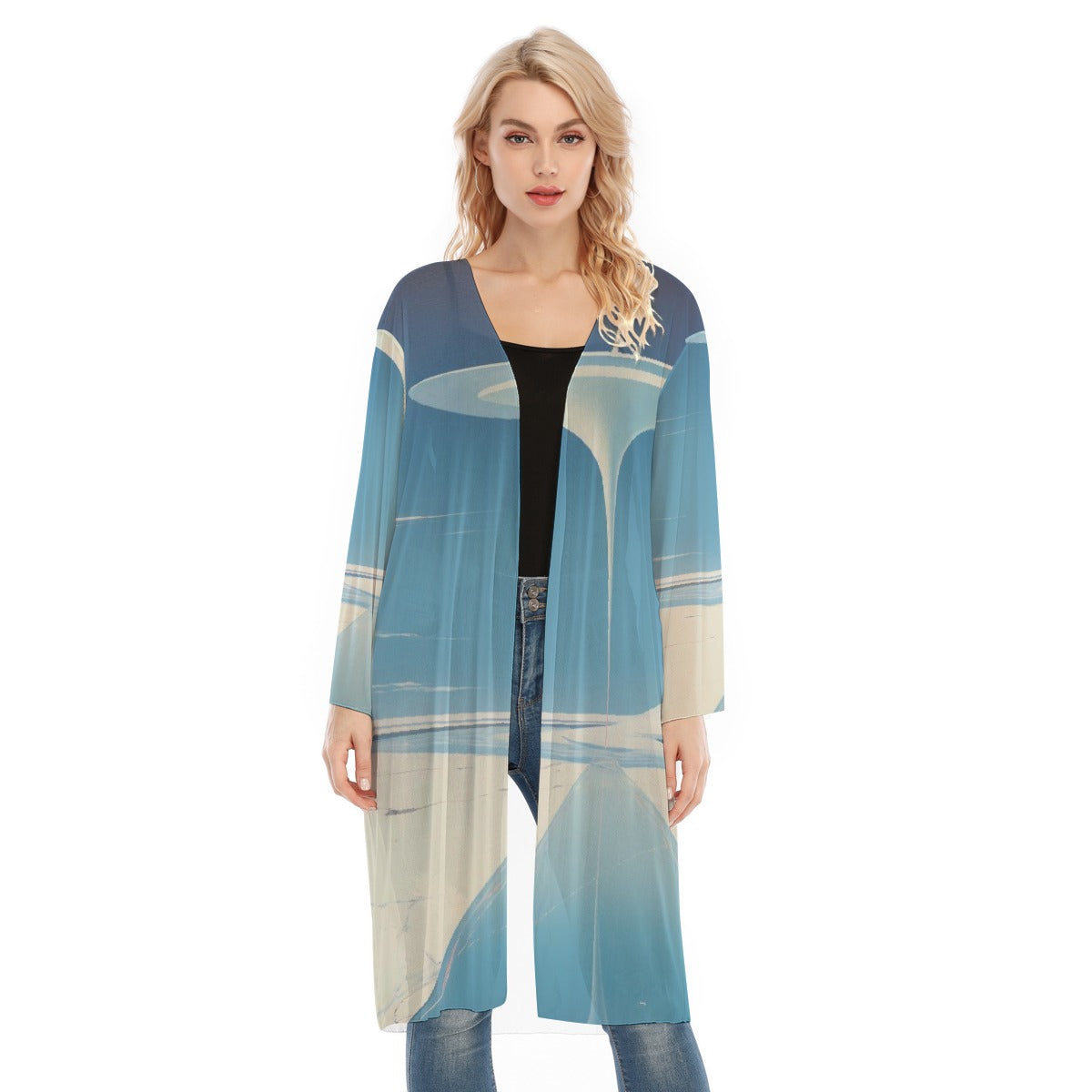 All- Over Print Women's Long Sleeve Mesh Cardigan