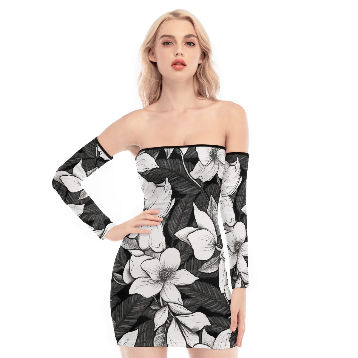 All-Over Print Women's Off-shoulder Back Lace-up Dress