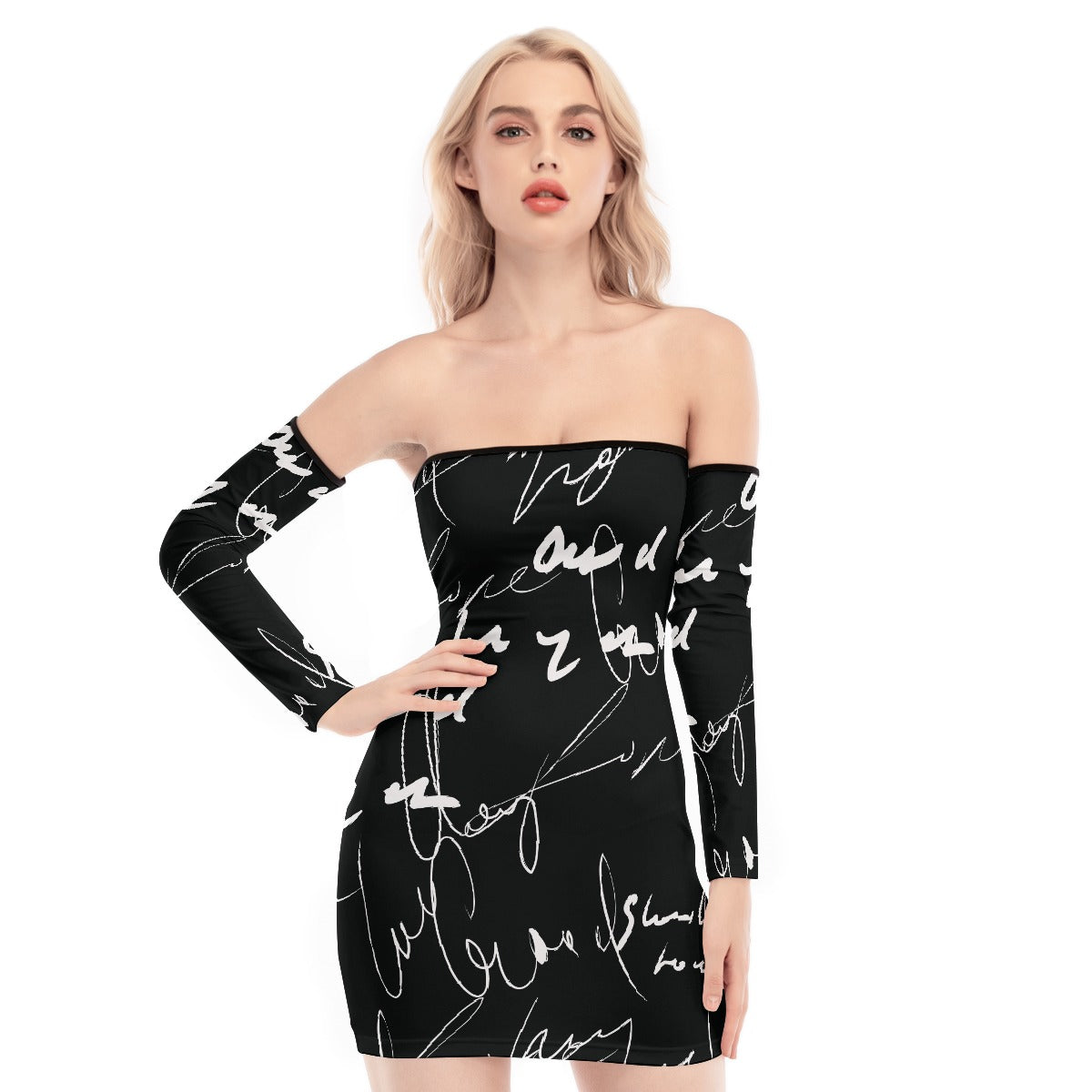 All-Over Print Women's Off-shoulder Back Lace-up Dress