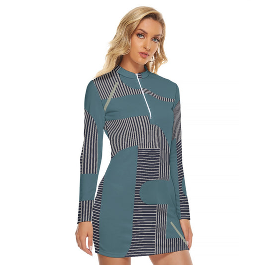 All-Over Print Women's Zip Front Tight Dress