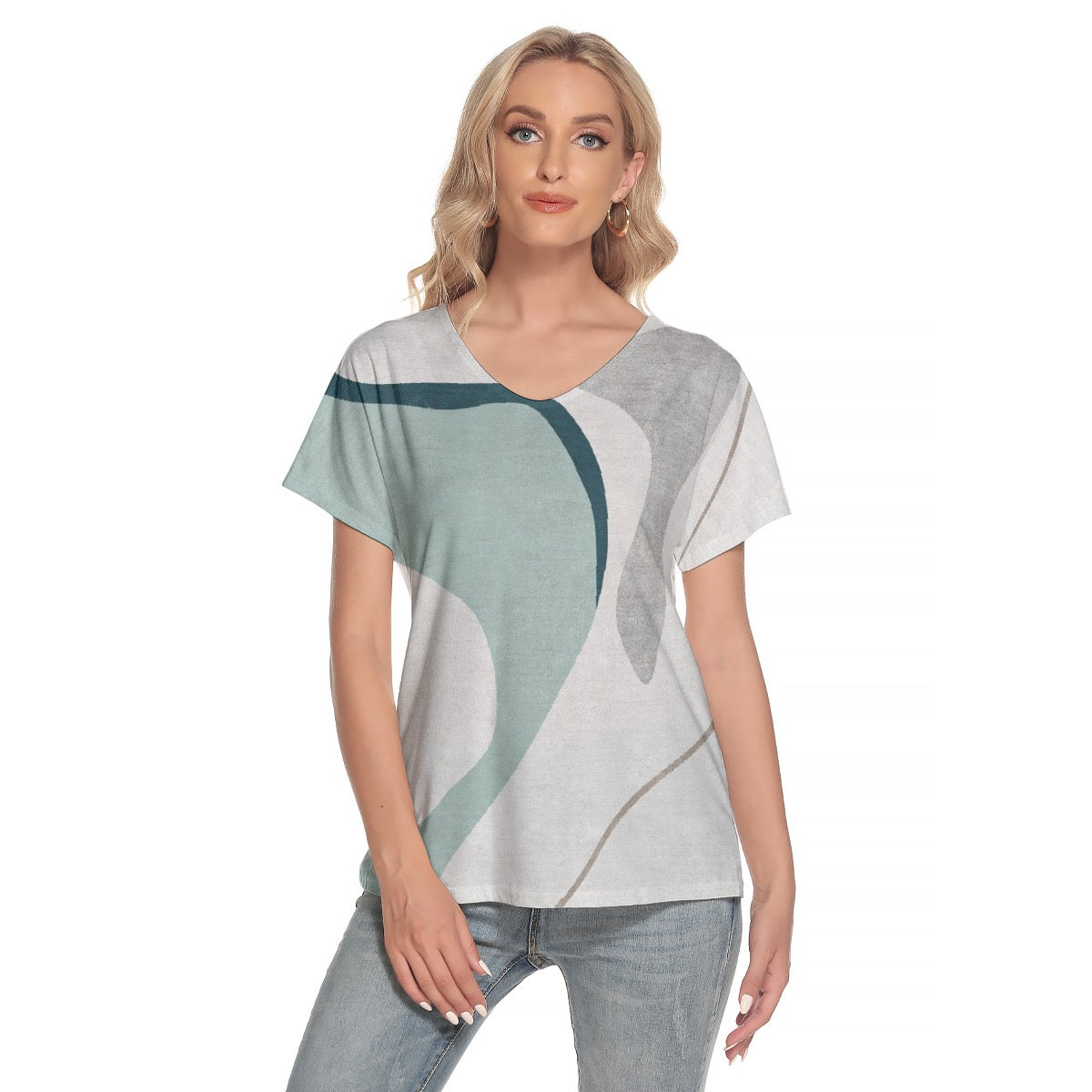 All-Over Print Women's Loose V-neck Short Sleeve T-shirt