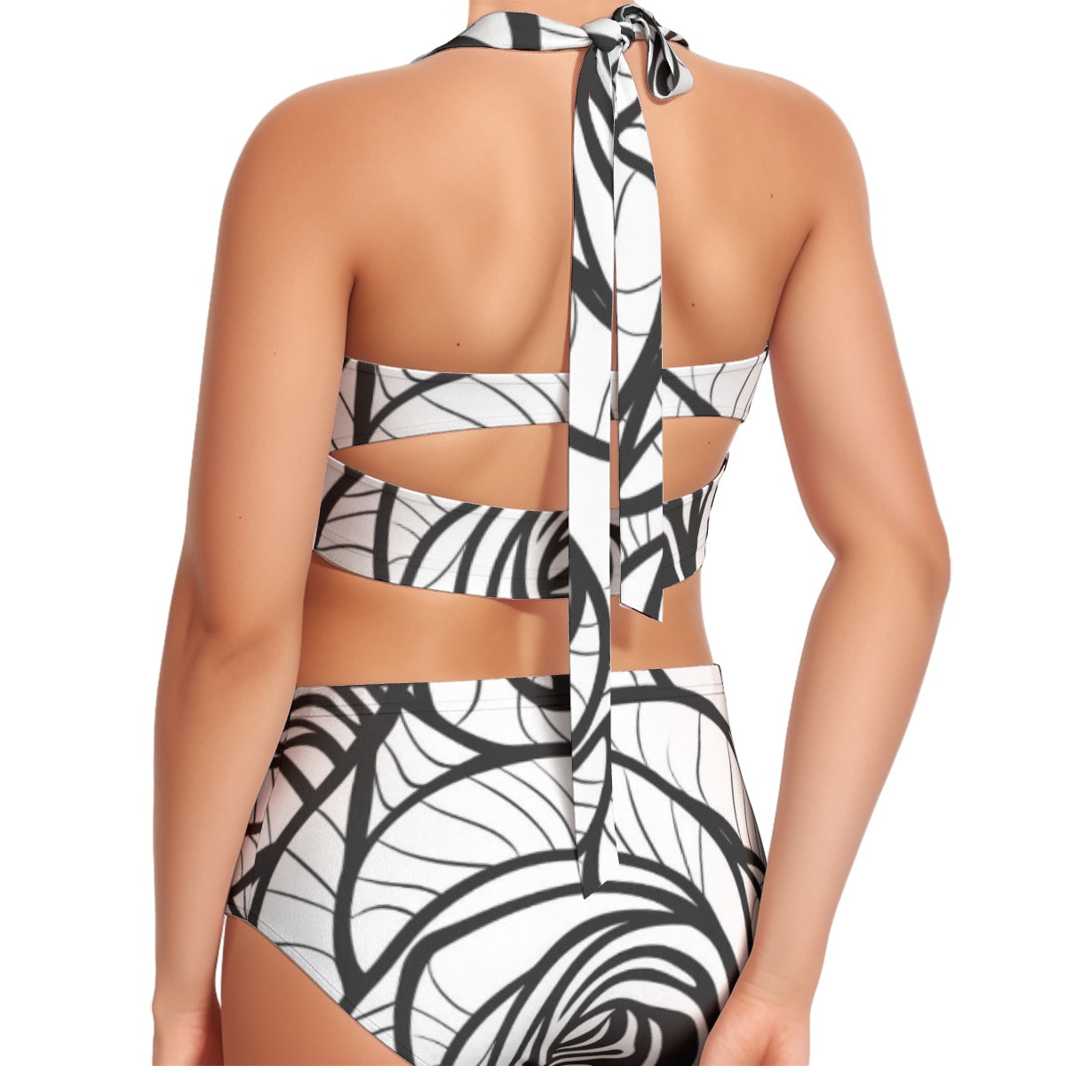 All-Over Print Women's Swimsuit Set With Halter