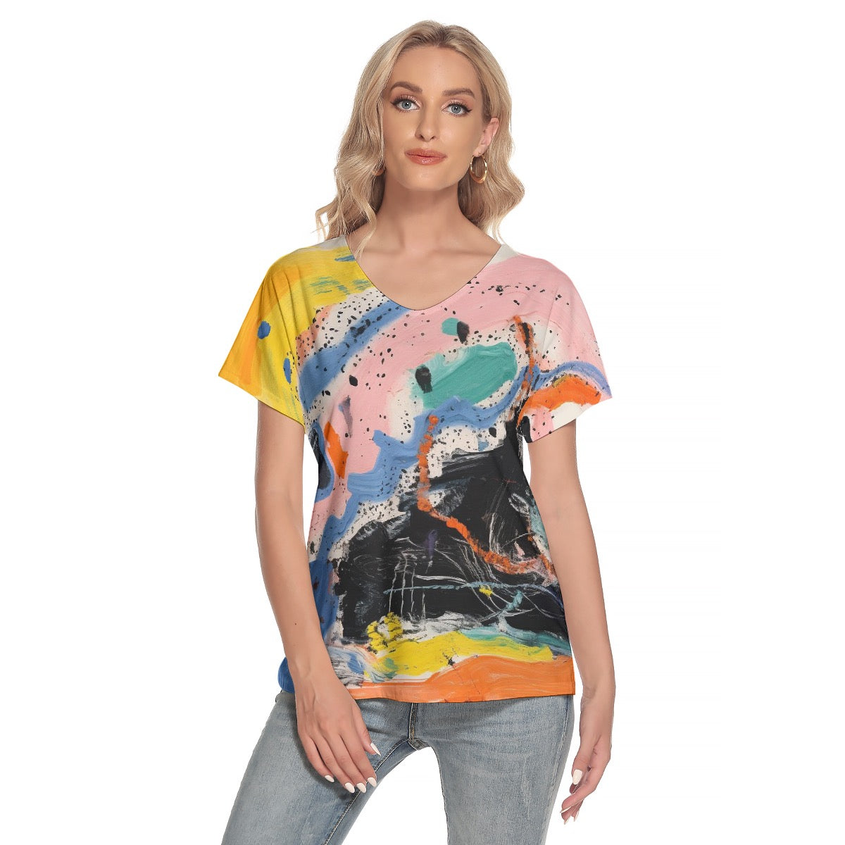 All-Over Print Women's Loose V-neck Short Sleeve T-shirt