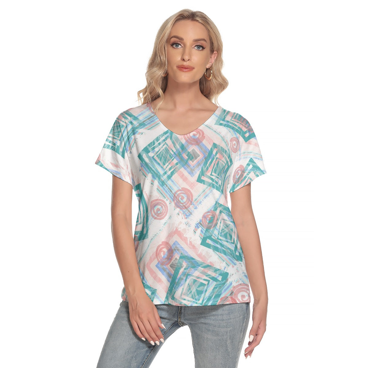 All-Over Print Women's Loose V-neck Short Sleeve T-shirt