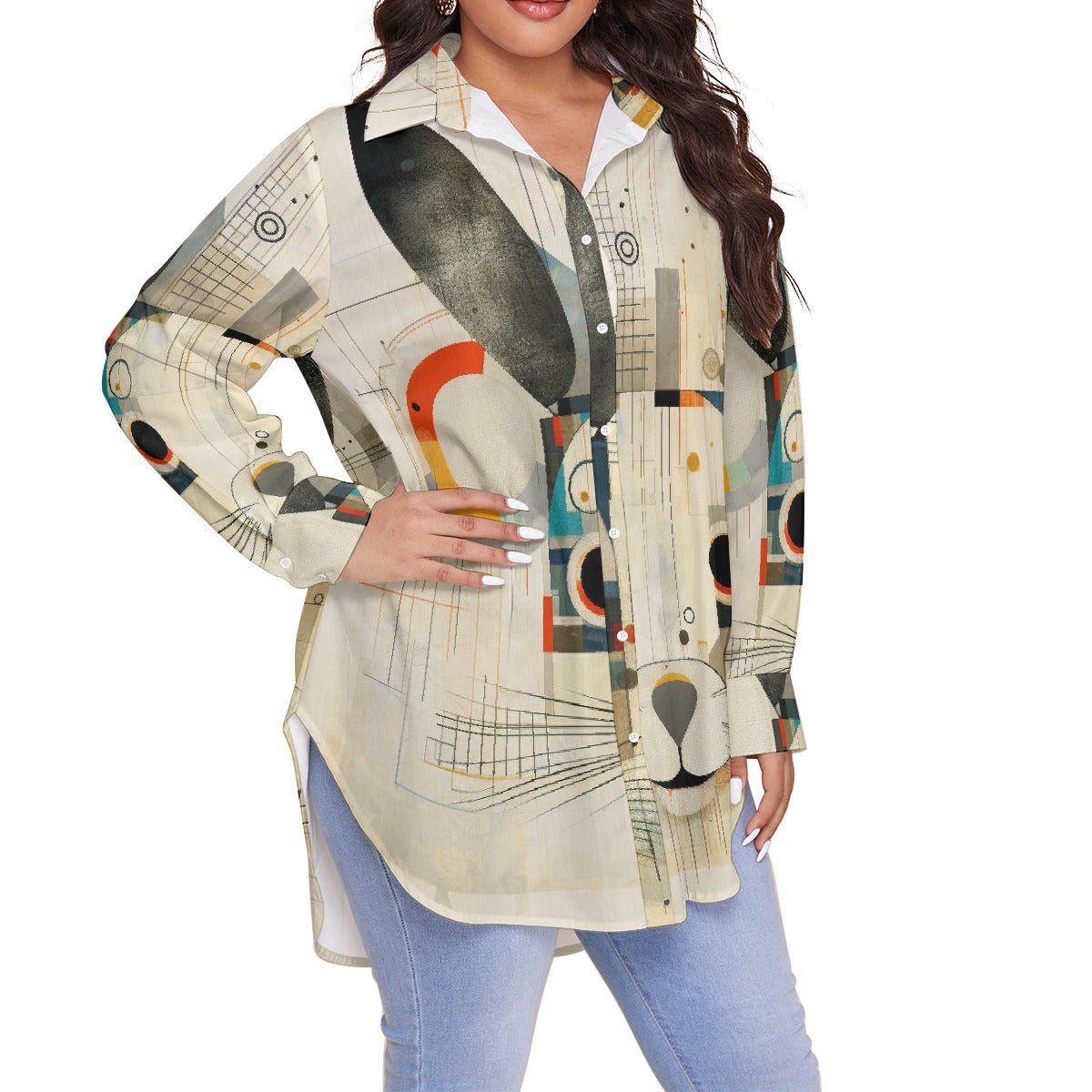 All-Over Print Women's Shirt With Long Sleeve(Plus Size)