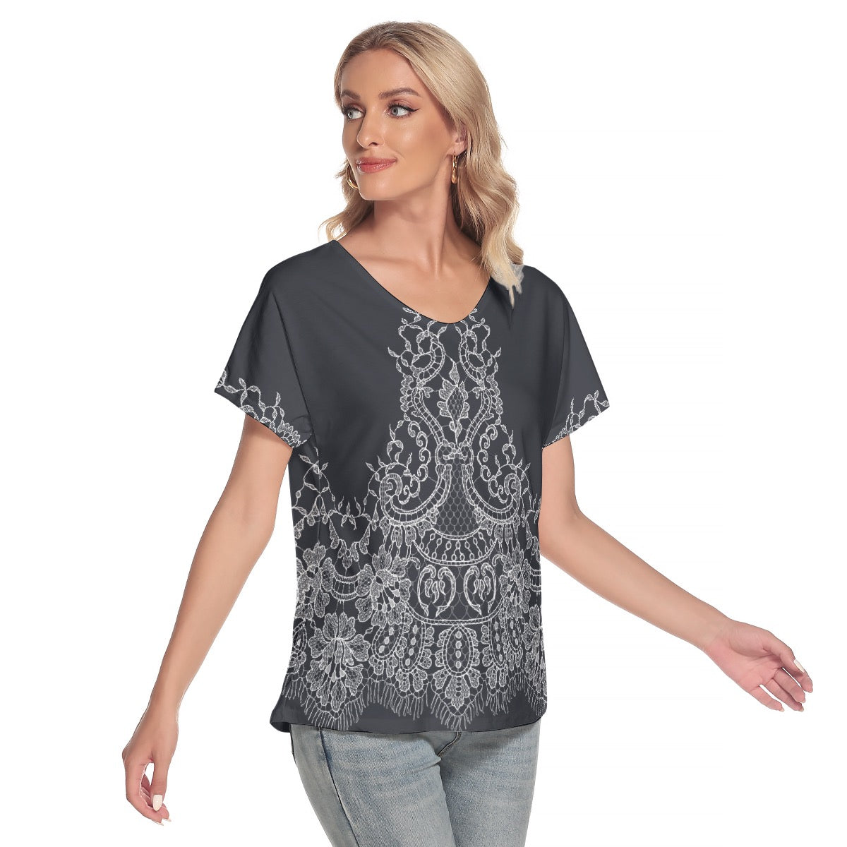 All-Over Print Women's Loose V-neck Short Sleeve T-shirt