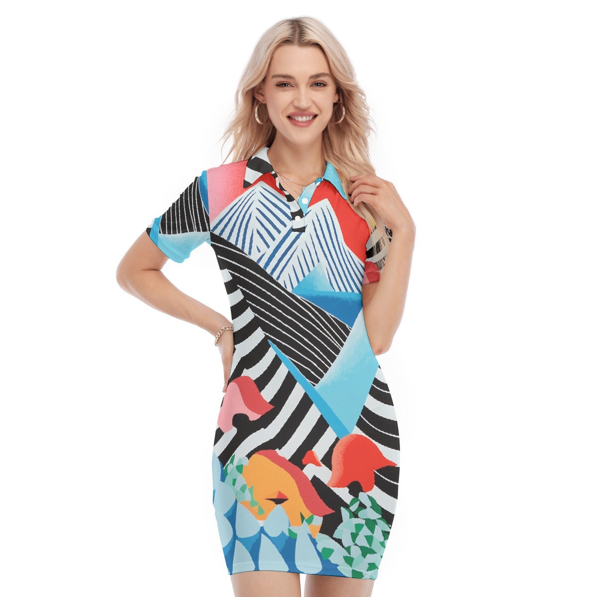 All-Over Print Women's Polo Collar Dress