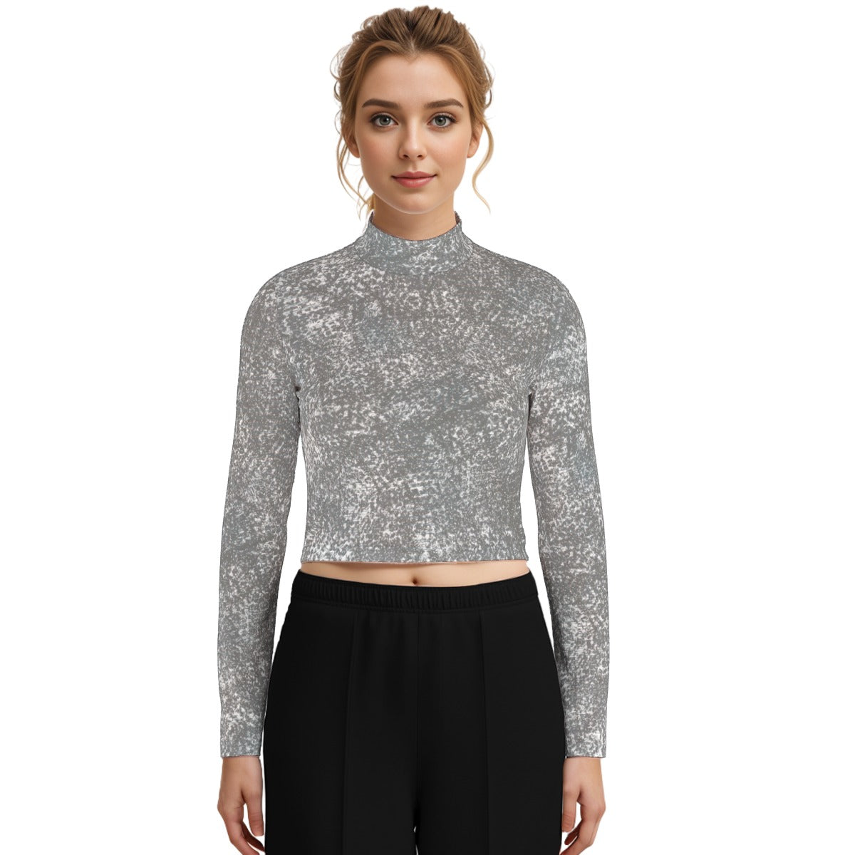 Eco-Friendly All-Over Print Women's Turtleneck T-shirt With Long Sleeve