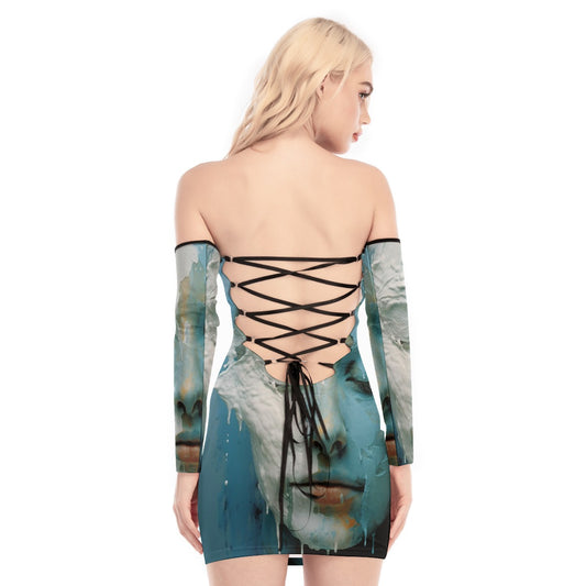 All-Over Print Women's Off-shoulder Back Lace-up Dress