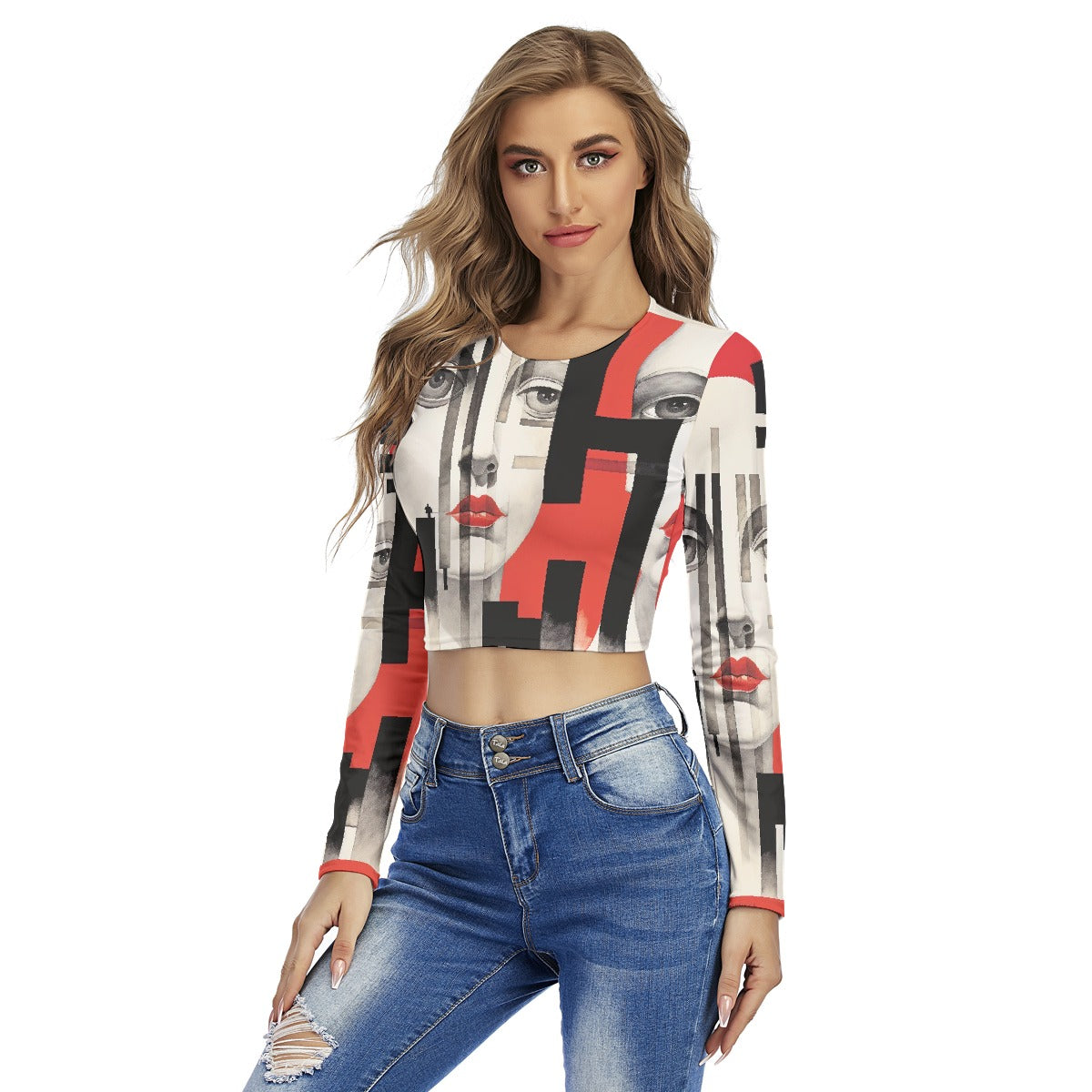 All-Over Print Women's Round Neck Crop Top T-Shirt