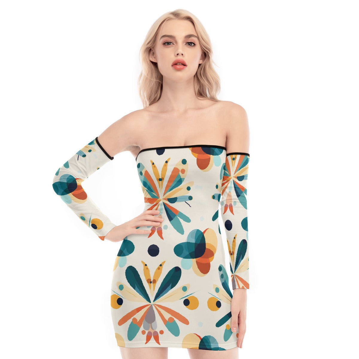 All-Over Print Women's Off-shoulder Back Lace-up Dress