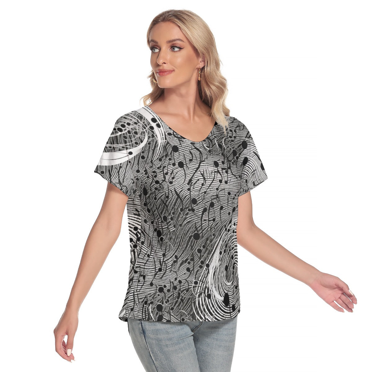 All-Over Print Women's Loose V-neck Short Sleeve T-shirt