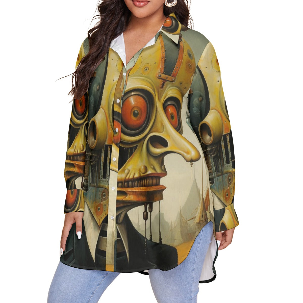 All-Over Print Women's Shirt With Long Sleeve(Plus Size)