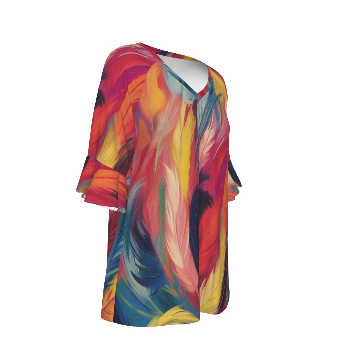 All-Over Print V-neck Women's T-shirt With Bell Sleeve