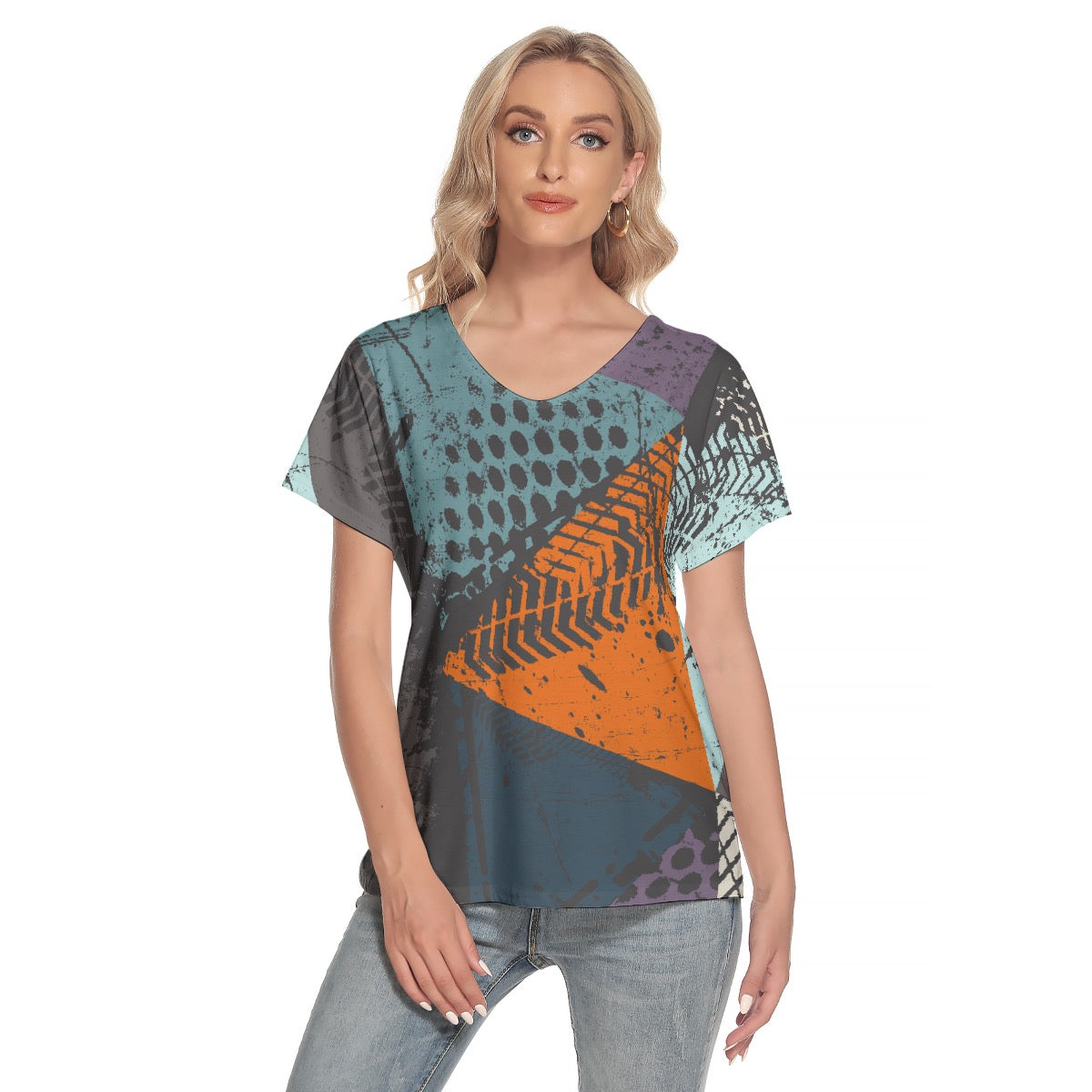 All-Over Print Women's Loose V-neck Short Sleeve T-shirt