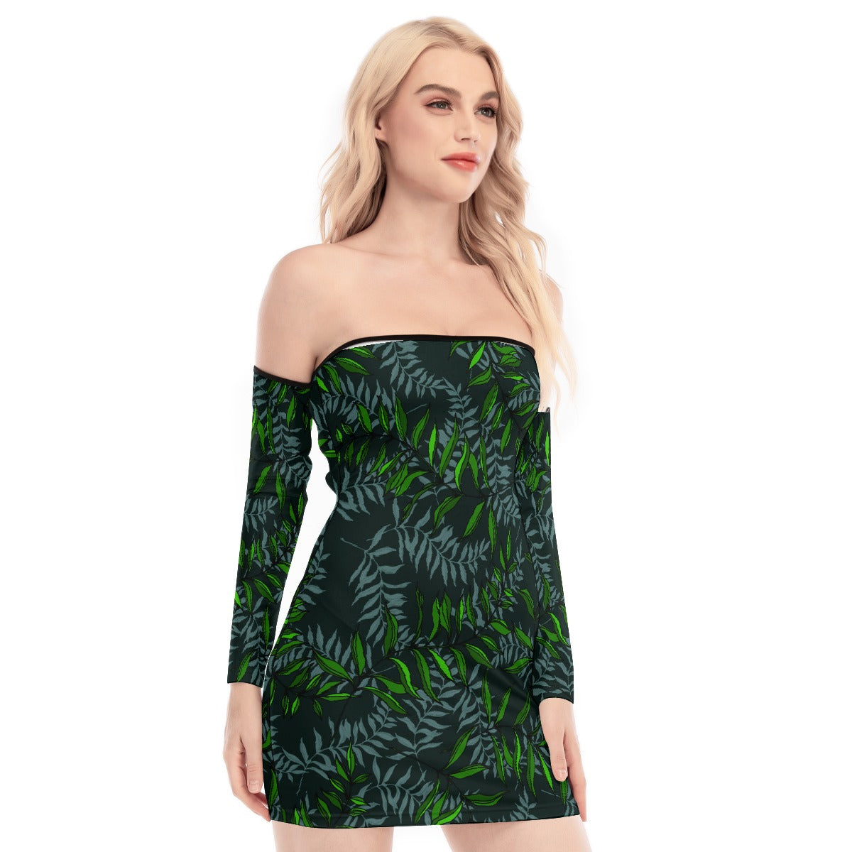 All-Over Print Women's Off-shoulder Back Lace-up Dress