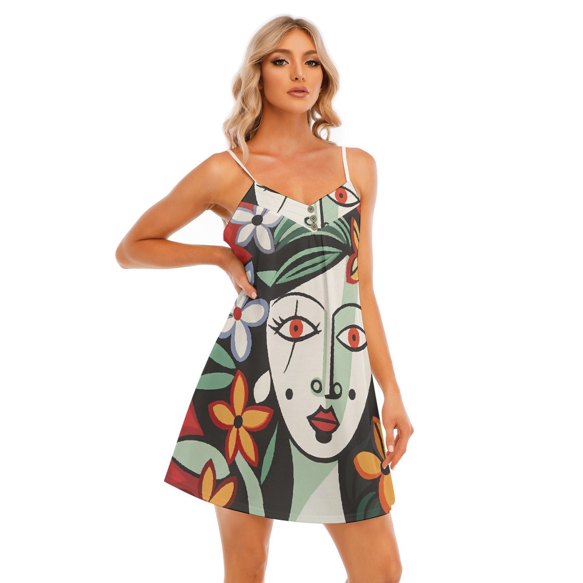 All-Over Print Women's V-neck Cami Dress