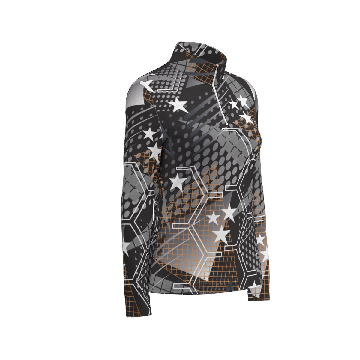 All-Over Print Women's Sports Collar Jersey With Long Sleeve